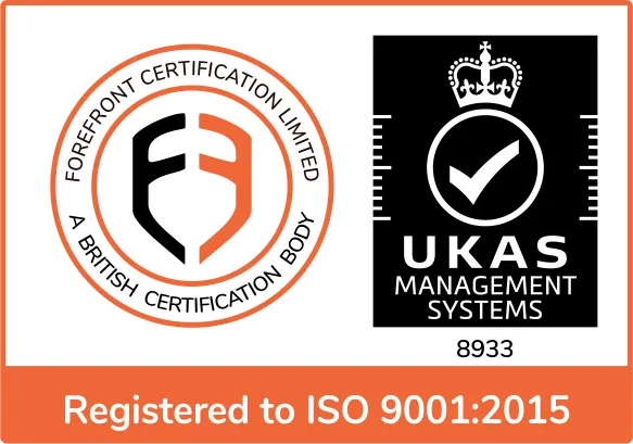 เครื่องหมาย Forefront Certification และ UKAS: ได้รับการรับรองมาตรฐาน ISO 9001:2015